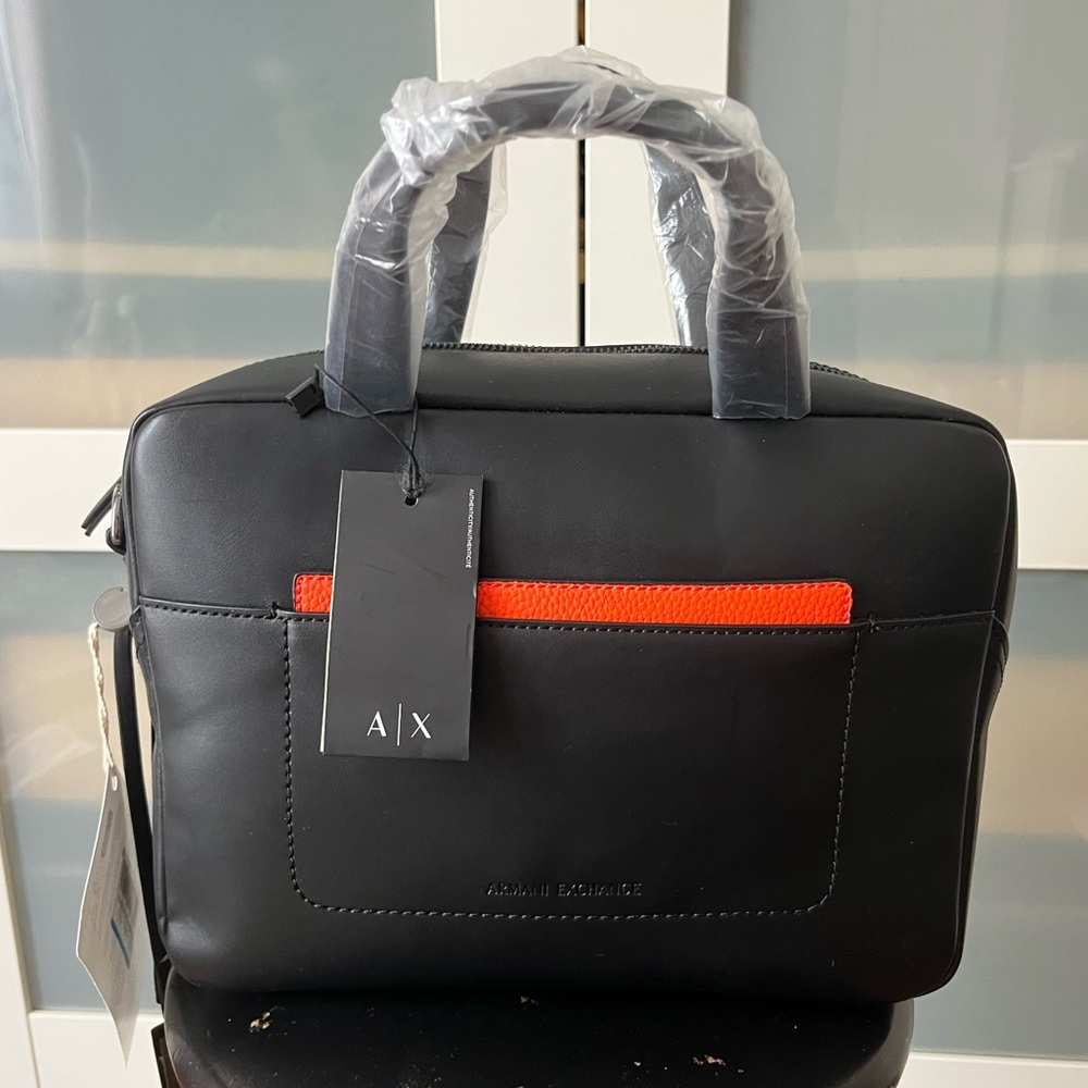 Armani Exchange Black with Neon Orange Accent Crossbody bag